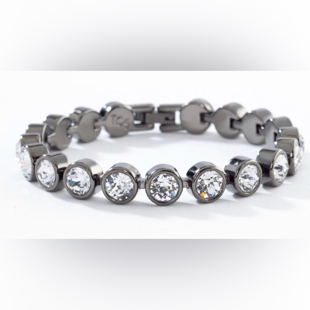Touchstone Crystal by Swarovski ice bracelet gunmetal with white crystals BNIB